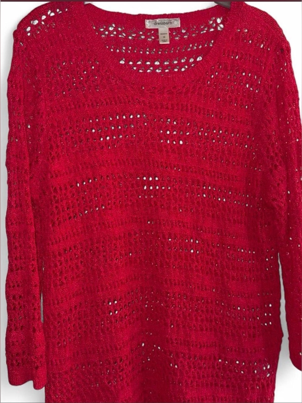 Bright Red Crochet Crewneck Sweater - 1X